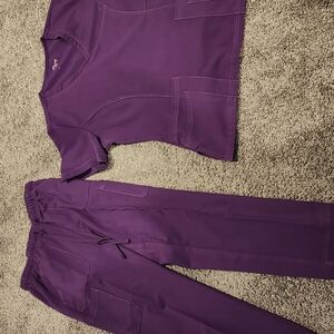 Purple Women's Scrub Top & Drawstring Jogger Pants Set